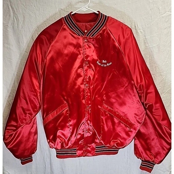 Vintage King Louie Jacket Mens Large Blue Satin Bomber Big‎ Made in USA 80s 70s - Picture 1 of 8